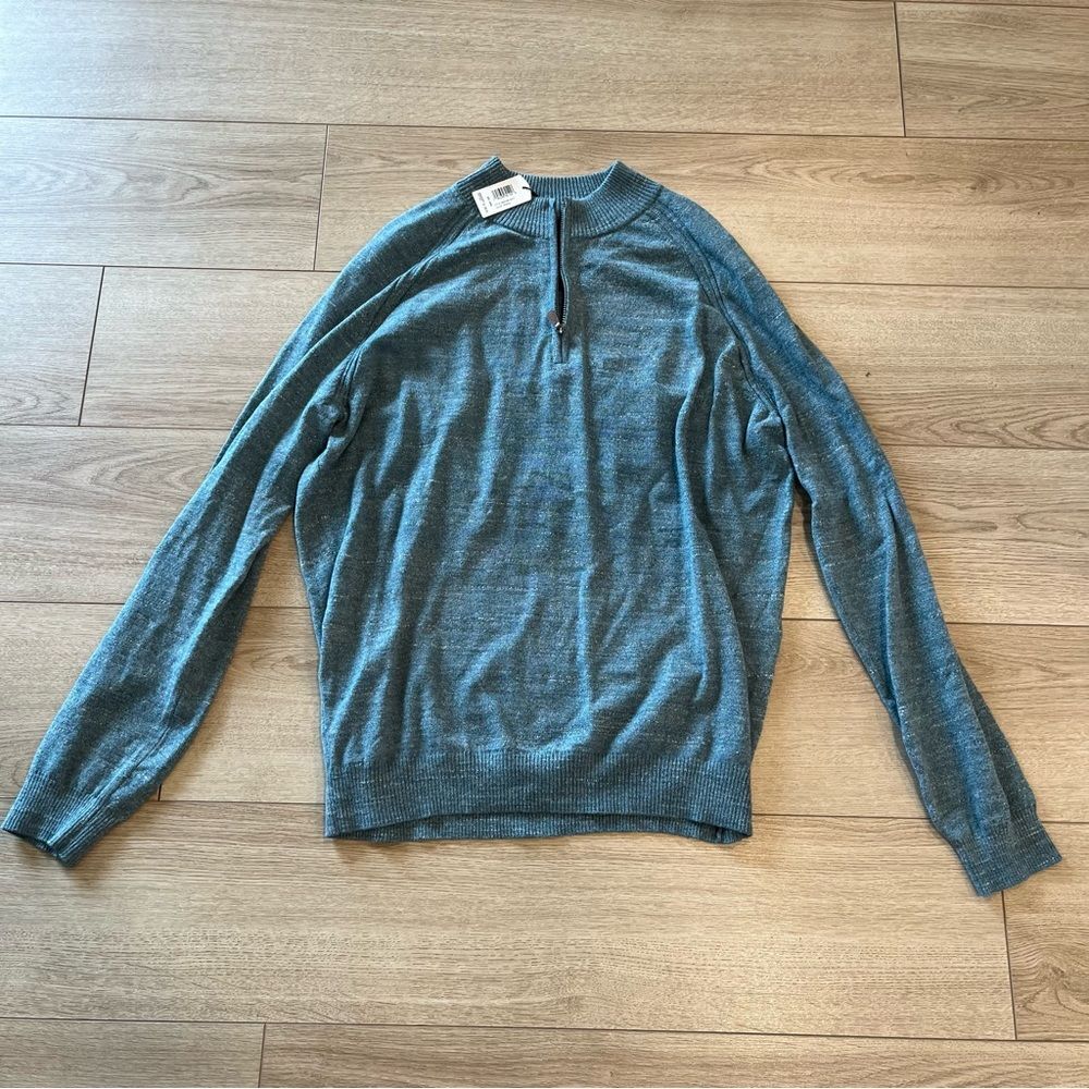 NWT Johnnie-O Men’s Mott Quarter Zip Sweater Heathered Tropical Blue Size L